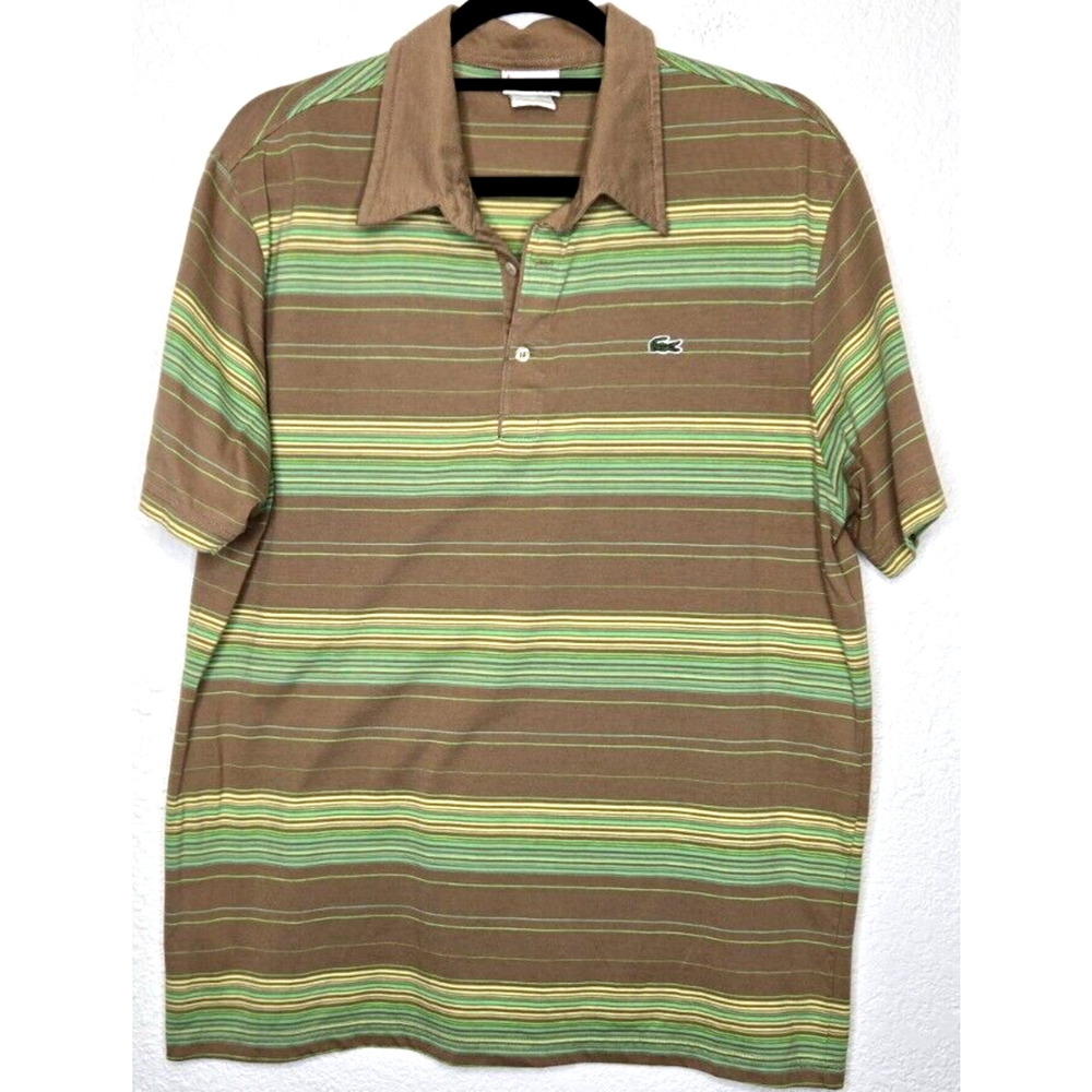 Lacoste Brown and Green Striped Polo Shirt